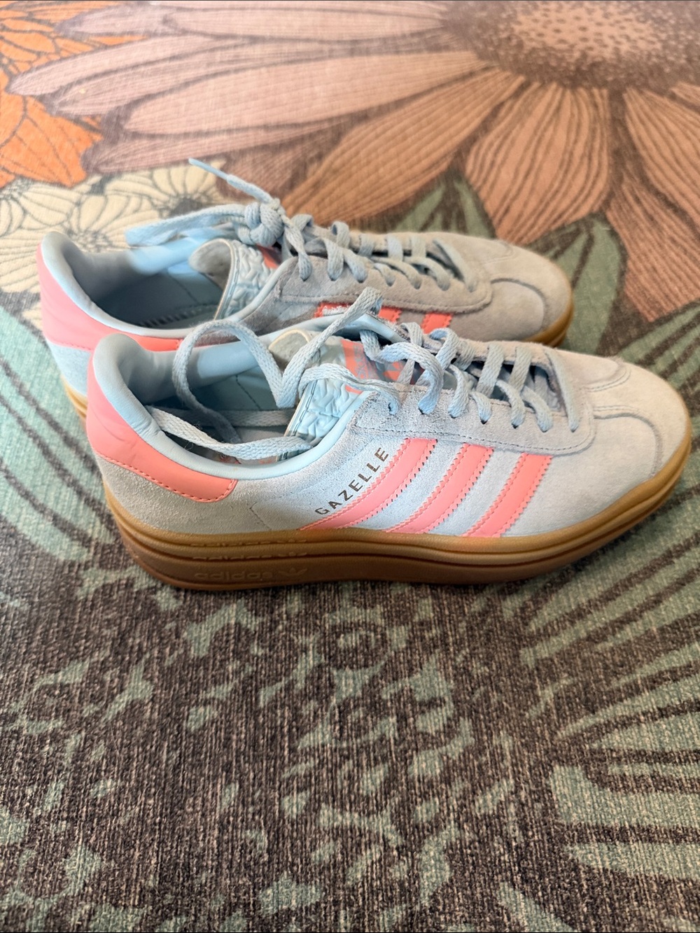 adidas Gazelle Women’s Light Blue & Pink Suede Sneakers with Gum Sole